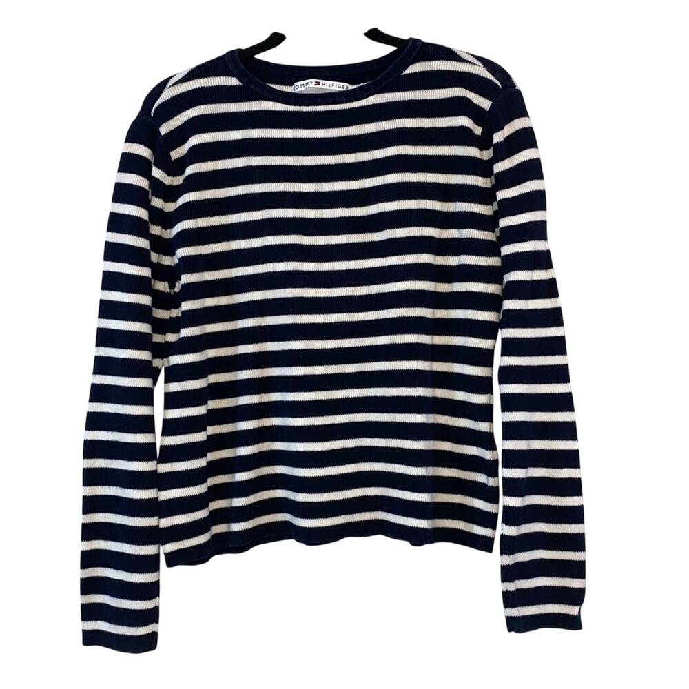 Tommy Hilfiger Striped Sweater XL Navy White Long Sleeve Classic Preppy Knit